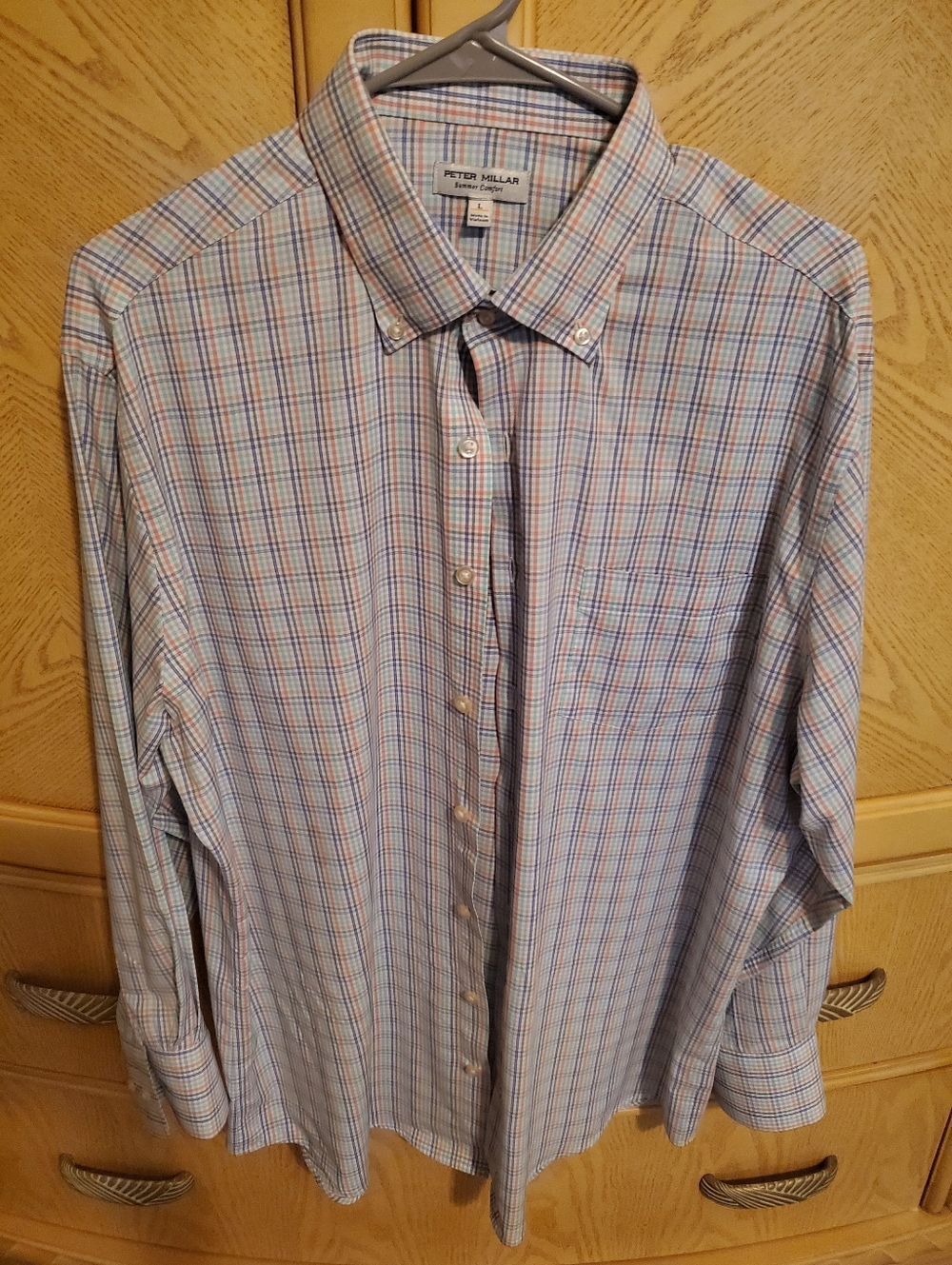 Peter Millar Men’s Button-Down Plaid Shirt Blue, Pink, White Large Exc Condition